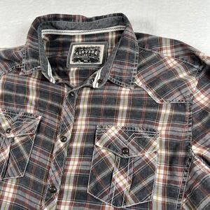 BKE Vintage Shirt‎ Mens XL Gray Plaid Long Sleeve Western Snap Front Casual